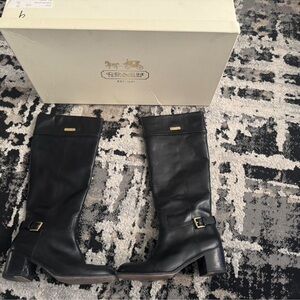 Coach Black Leather Mid-Calf Heeled Riding Boots